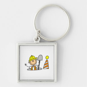 Construction Worker in Manhole T-shirts and Gifts Key Ring