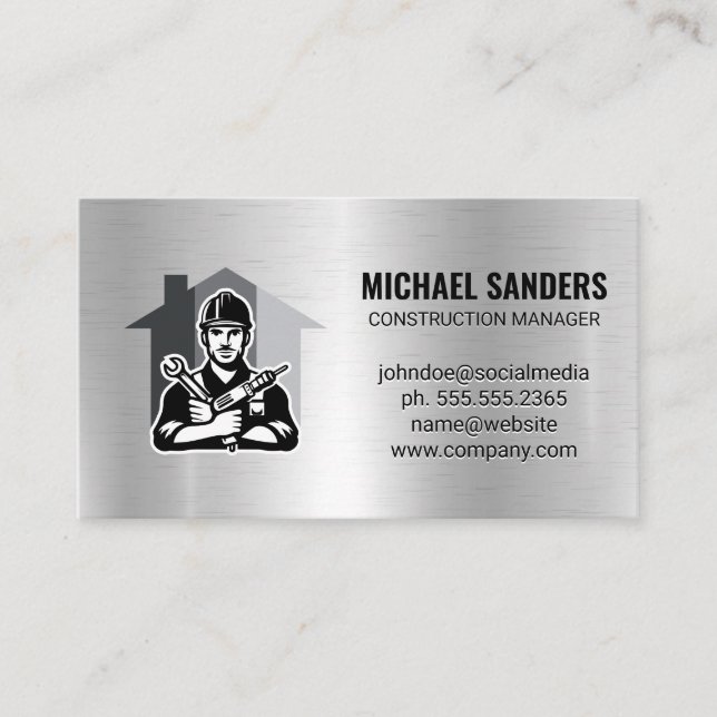Construction Worker | Metallic Background Business Card (Front)