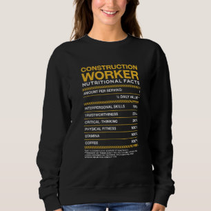 Construction Worker Nutrition Facts Foreman Mason Sweatshirt