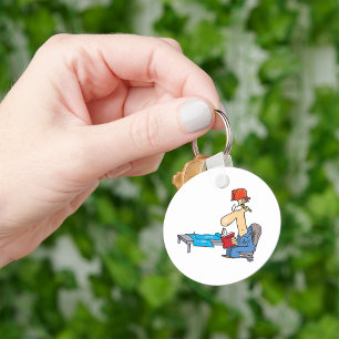 Construction Worker Reading Manual Key Ring