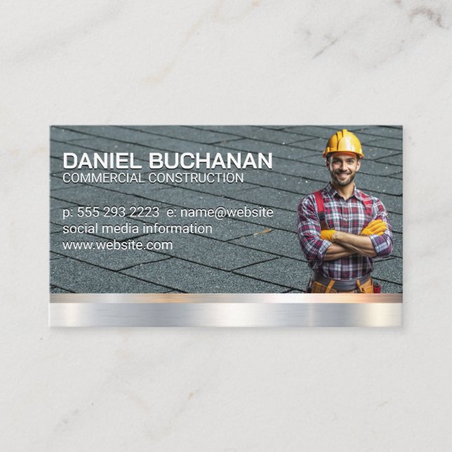 Construction Worker | Roof | Metal Business Card (Front)