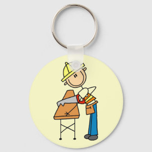 Construction Worker Sawing Board Key Ring