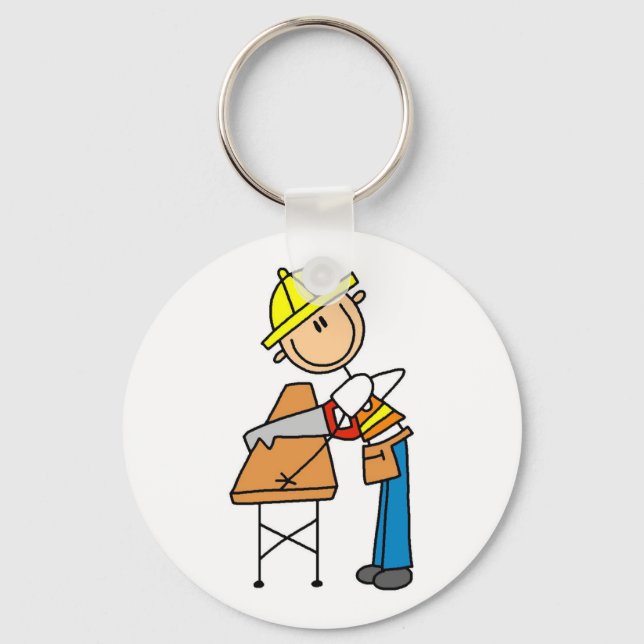 Construction Worker Sawing Board Key Ring (Front)