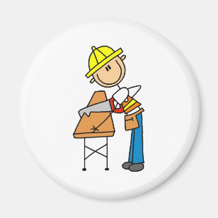 Construction Worker Sawing Board Magnet