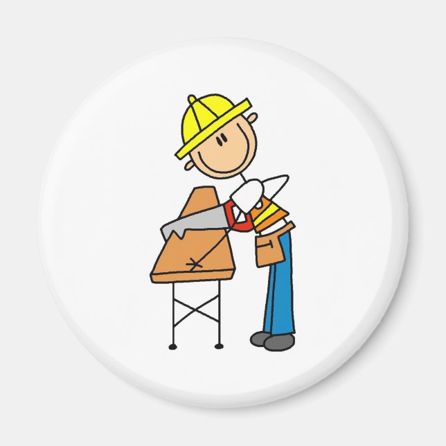 Construction Worker Sawing Board Magnet (Front)