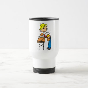 Construction Worker Sawing Board Travel Mug