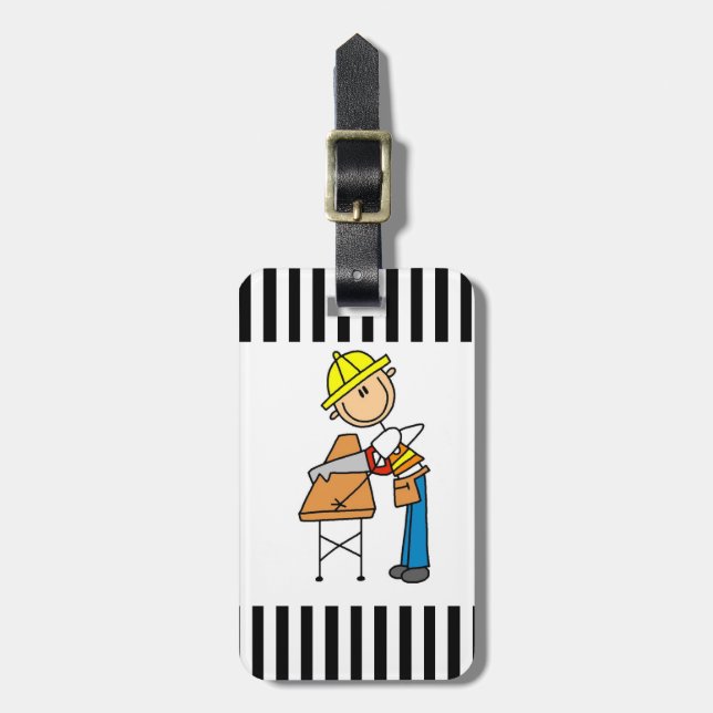 Construction Worker Sawing Lumber Gifts Luggage Tag (Front Vertical)
