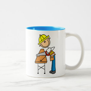 Construction Worker Sawing Lumber Gifts Two-Tone Coffee Mug