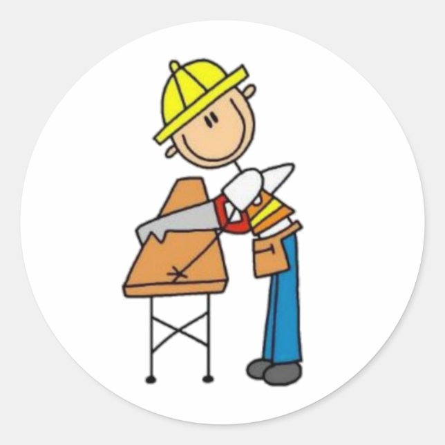 Construction Worker Stick Figure Classic Round Sticker (Front)