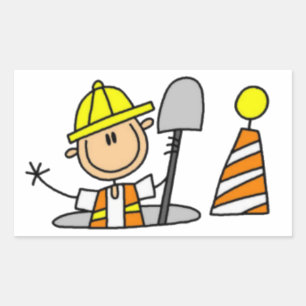 Construction Worker Stick Figure Rectangular Sticker