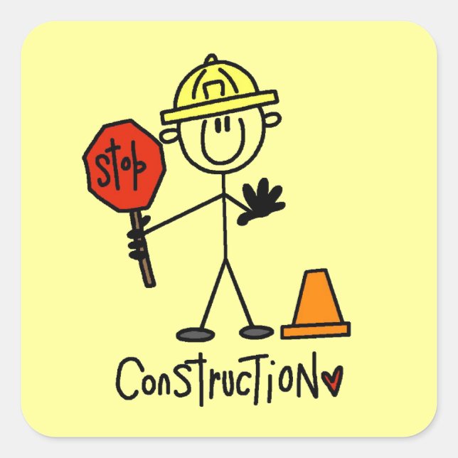 Construction Worker Stick Figure Square Sticker (Front)