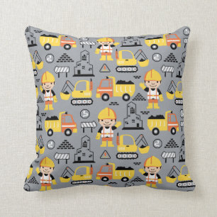 Construction Worker Tipper Truck Digger Pattern Cushion
