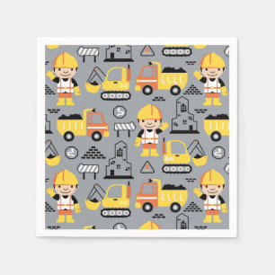 Construction Worker Tipper Truck Digger Pattern Napkin