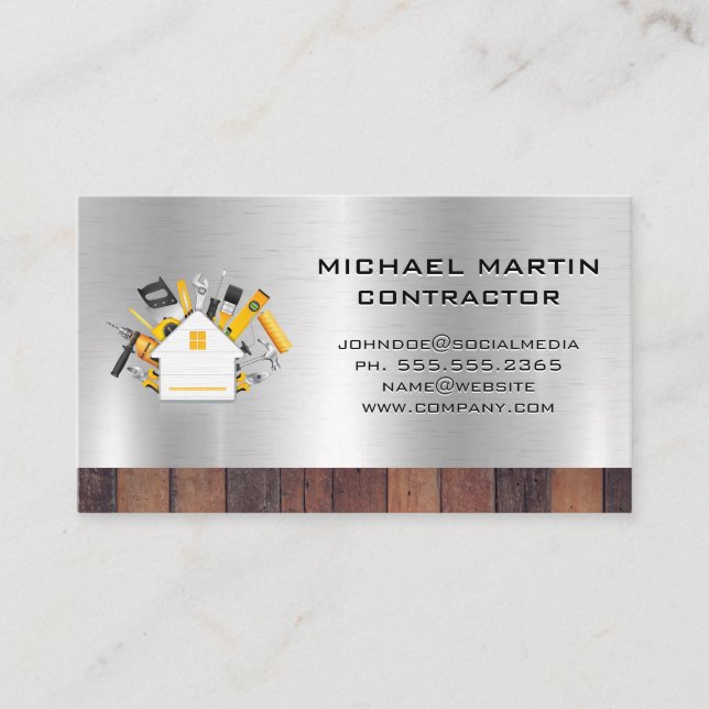 Construction Worker | Tools and House Business Card (Front)