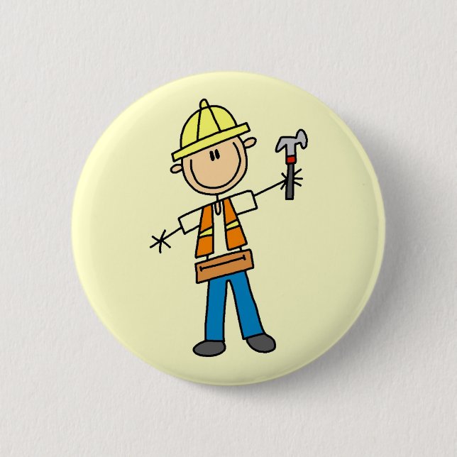 Construction Worker with Hammer 6 Cm Round Badge (Front)