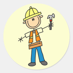 Construction Worker with Hammer Classic Round Sticker
