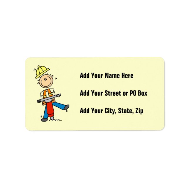 Construction  Worker With Jack Hammer Gifts Label (Front)