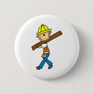 Construction Worker with Lumber Button