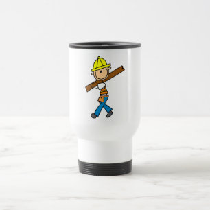 Construction Worker with Lumber Travel Mug