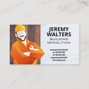 Construction Worker with Wrench Wood Spackle Business Card