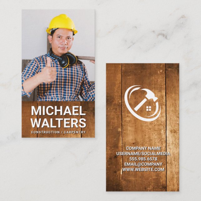 Construction Worker | Wood | Custom Image Photo Business Card (Front/Back)