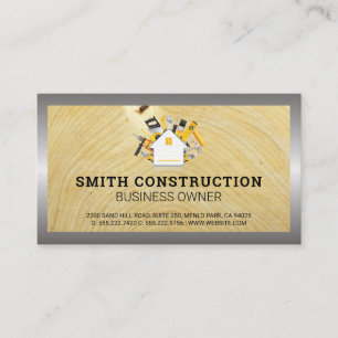 Construction Worker Wood Grain Background Business Card