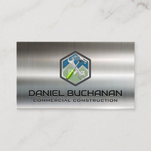 Construction Wrench Hammer Metallic Business Card