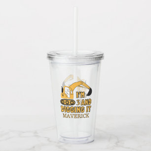 Construction Yellow Boys Dump Truck Birthday Acrylic Tumbler