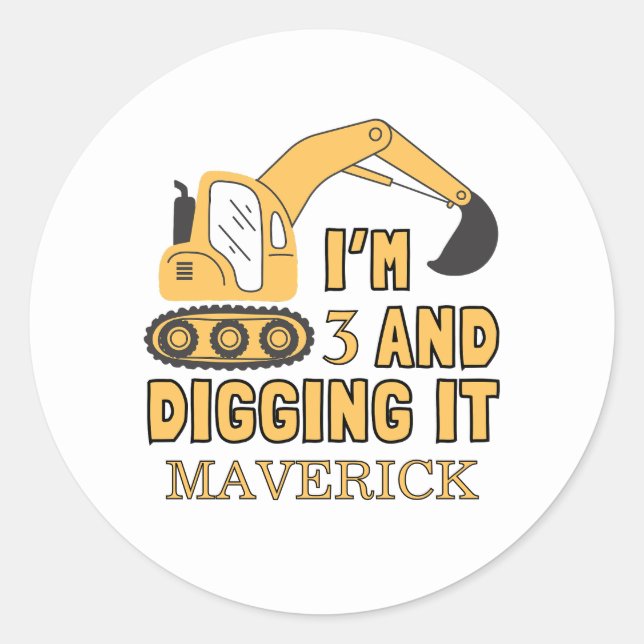 Construction Yellow Boys Dump Truck Birthday Classic Round Sticker (Front)