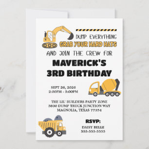 Construction Yellow Boys Dump Truck Birthday Invitation
