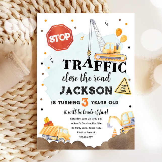 Construction Yellow Dump Truck Boy Birthday Invitation (Creator Uploaded)