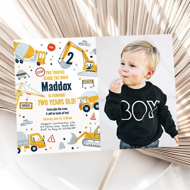 Construction Yellow Dump Truck Digger Boy Birthday Invitation (Creator Uploaded)