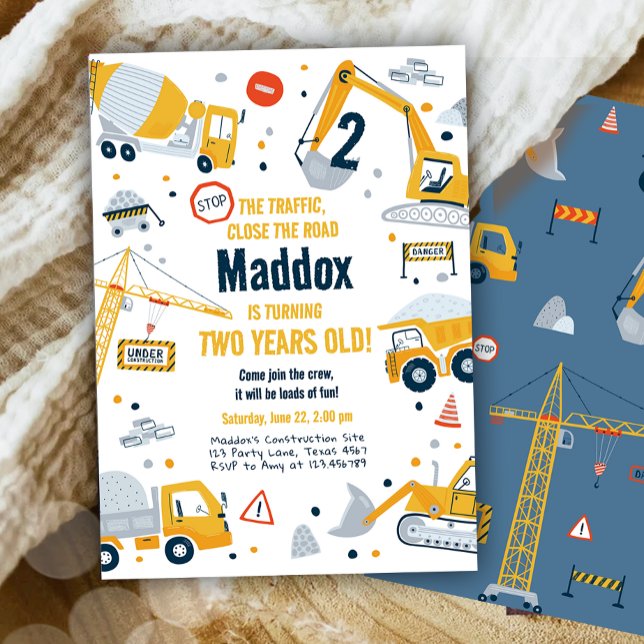 Construction Yellow Dump Truck Digger Boy Birthday Invitation (Creator Uploaded)