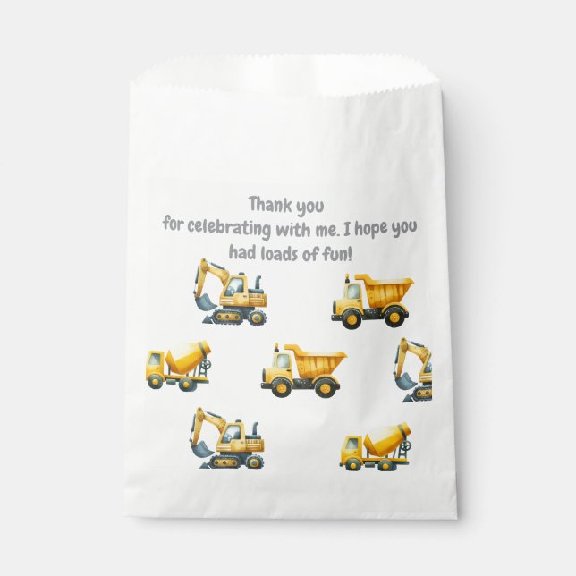 Construction, yellow dump truck favour bag (Front)