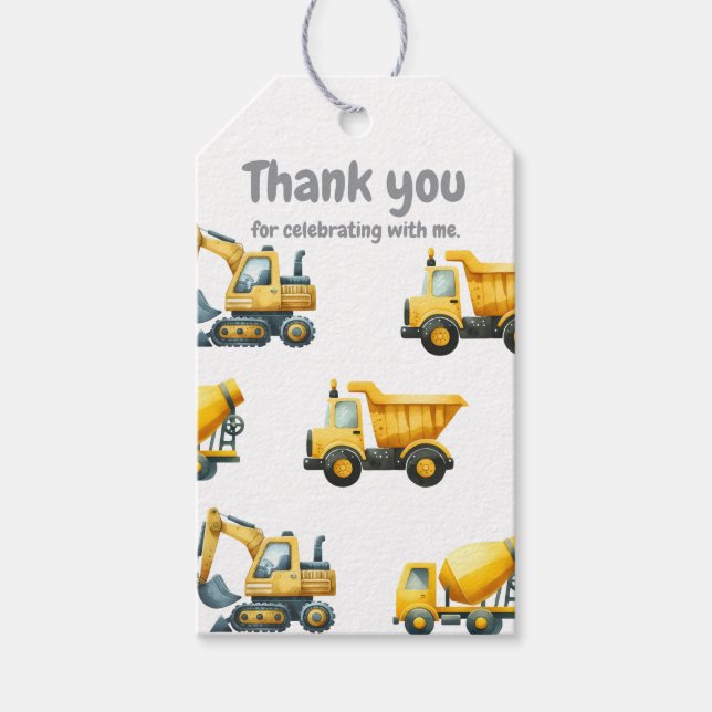 Construction, yellow dump truck gift tag (Front)