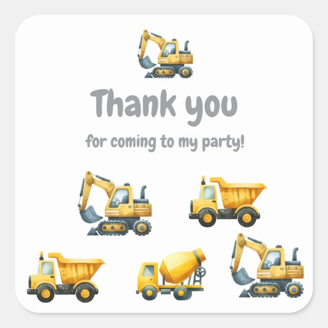 Construction, yellow dump truck thank you sticker (Front)