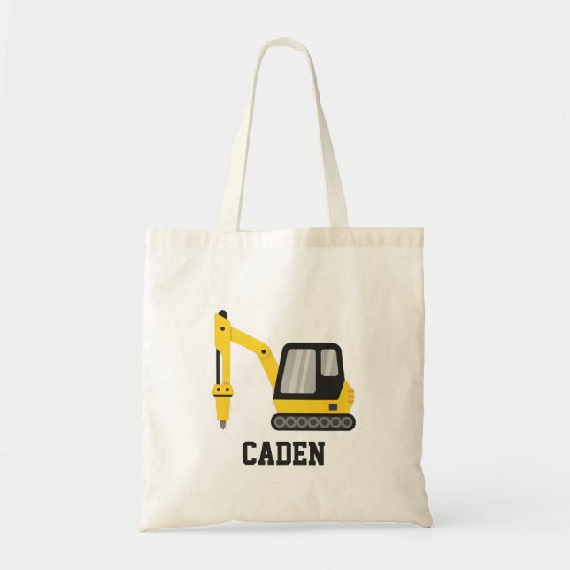 Construction Yellow Excavator Breaker Personalised Tote Bag (Front)