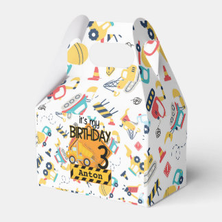 Construction yellow trucks car 3rd birthday favour box