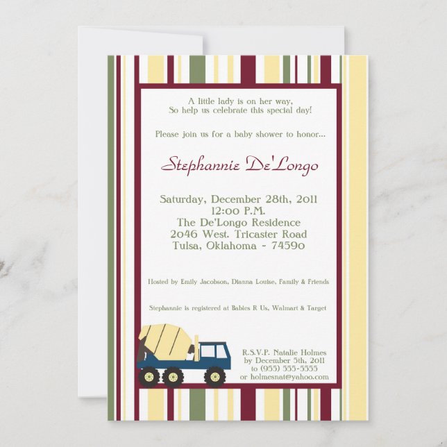 Construction Zone Baby Shower Invitation (Front)