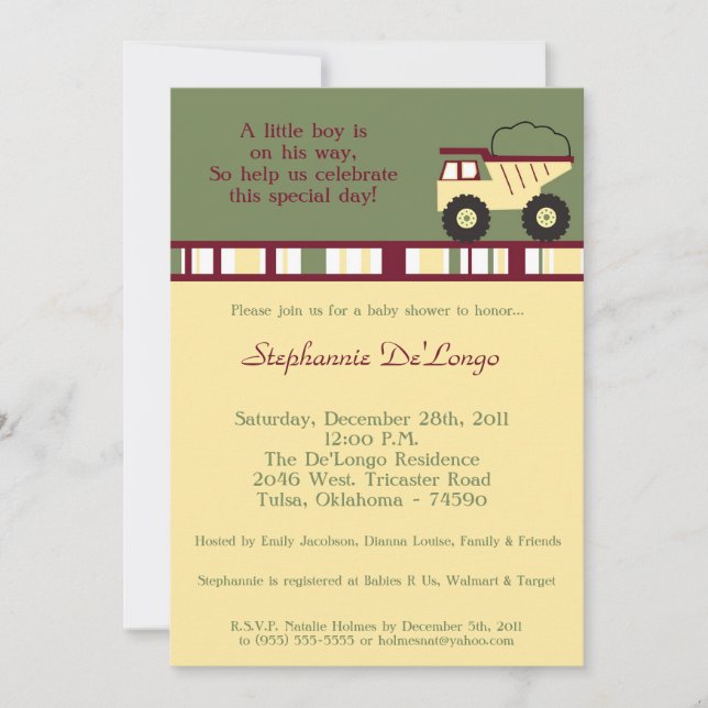 Construction Zone Baby Shower Invitation (Front)