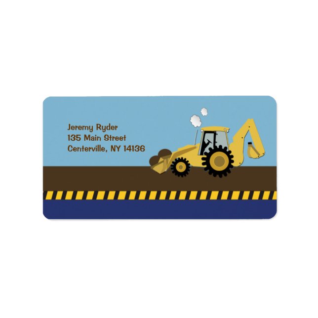Construction Zone Backhoe Return Address Label (Front)