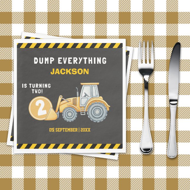 "Construction Zone Party – Dump Truck 2nd Birthday Napkin (Creator Uploaded)