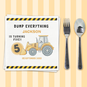 "Construction Zone Party – Dump Truck 5th Birthday Napkin