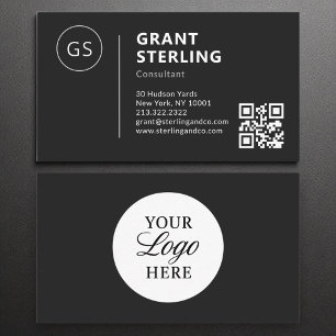 Consultant Black White Logo QR Code Modern Business Card