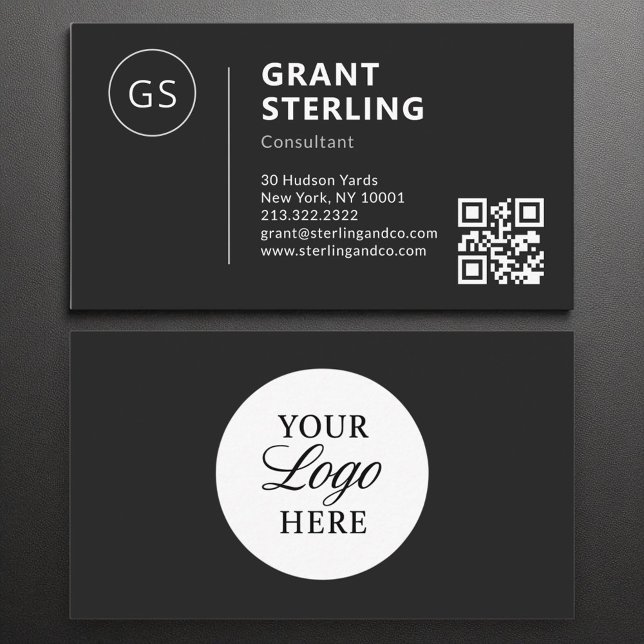 Consultant Black White Logo QR Code Modern Business Card (Creator Uploaded)