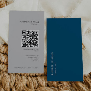 Consultant Blue Grey Vertical Minimalist Qr Code Business Card