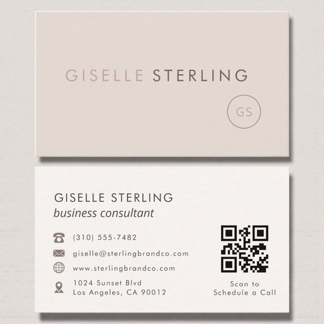 Consultant Blush Pink Beige QR Code Luxury  Business Card (Creator Uploaded)