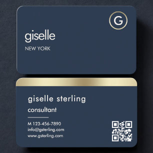 Consultant Navy Blue Gold QR Code Business Card