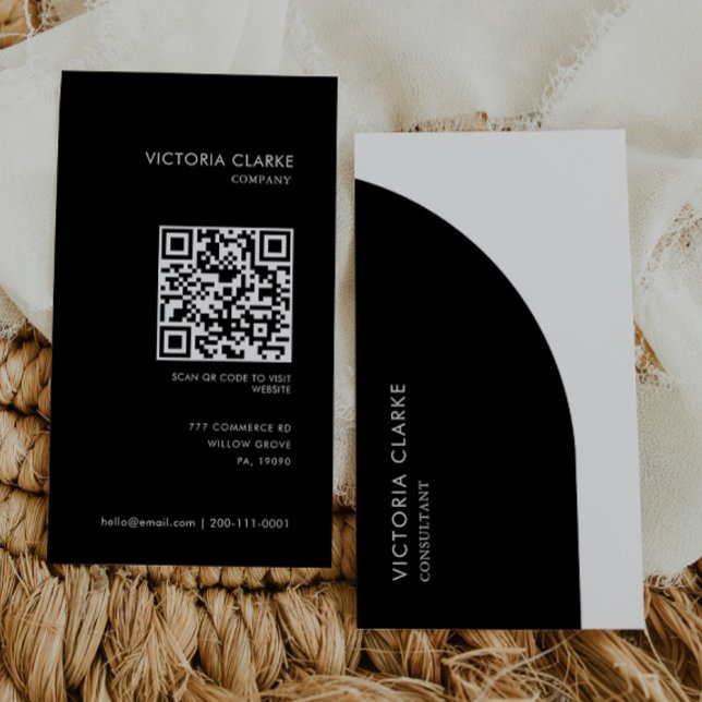 Consultant Vertical Black and White Arch Qr Code Business Card (Creator Uploaded)