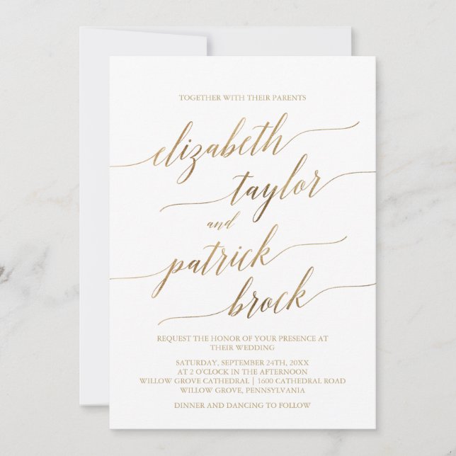 (Contact Me To Personalise) Elegant Gold Wedding Invitation (Front)
